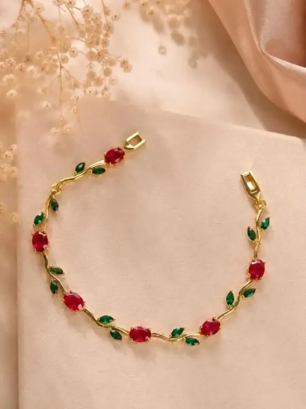 Gold_Red_Green_Stone_Vine_Bracelet_For_Women