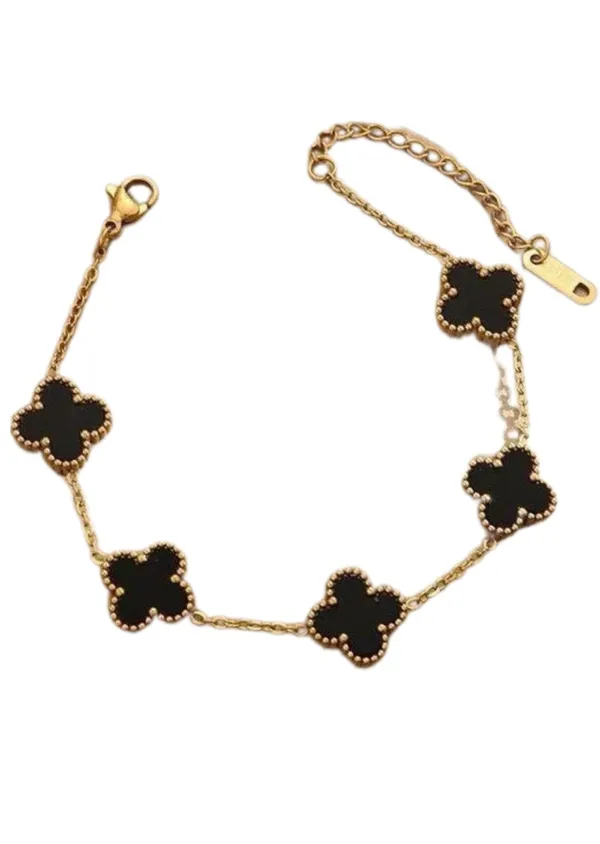 Gold_Black_Stainless_Steel_Clover_Link_Bracelet_For_Women