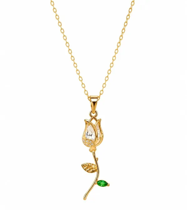 Gold_Stainless_Steel_Floral_Rose_Pendant_Necklace_For_Women