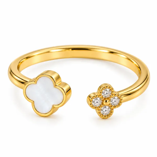 Celeste_18k_Gold_Plated_White_Clover_Open_Ring_Default_Title