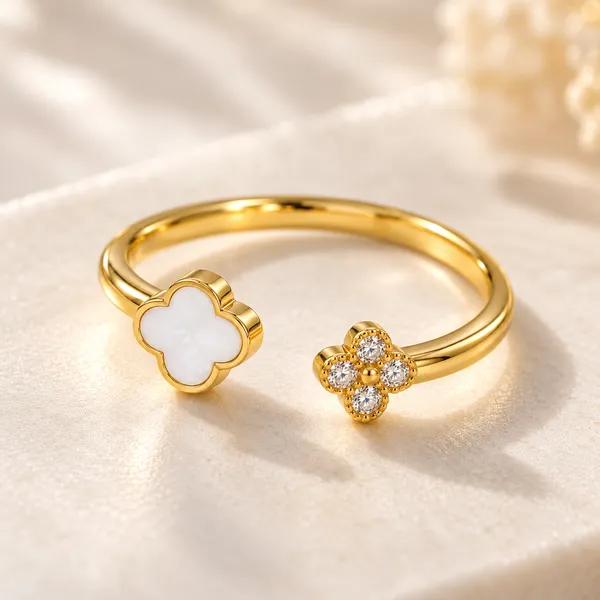 Celeste_18k_Gold_Plated_White_Clover_Open_Ring_Default_Title