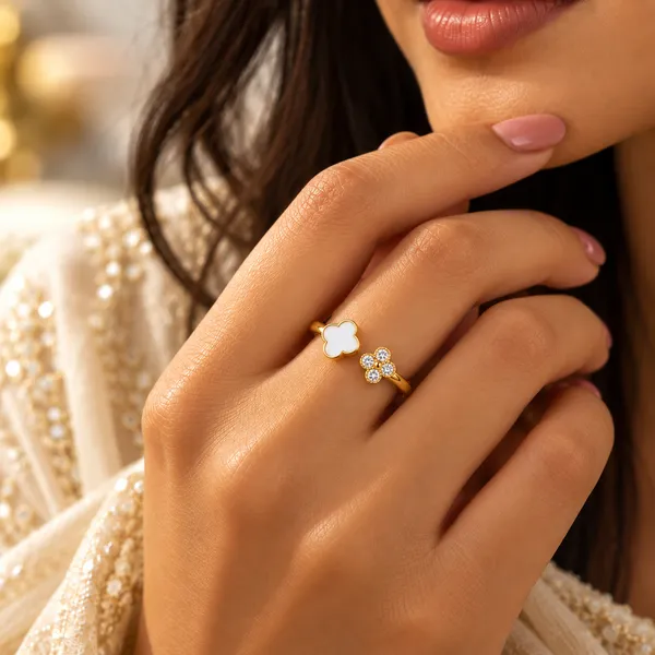 Celeste_18k_Gold_Plated_White_Clover_Open_Ring_Default_Title