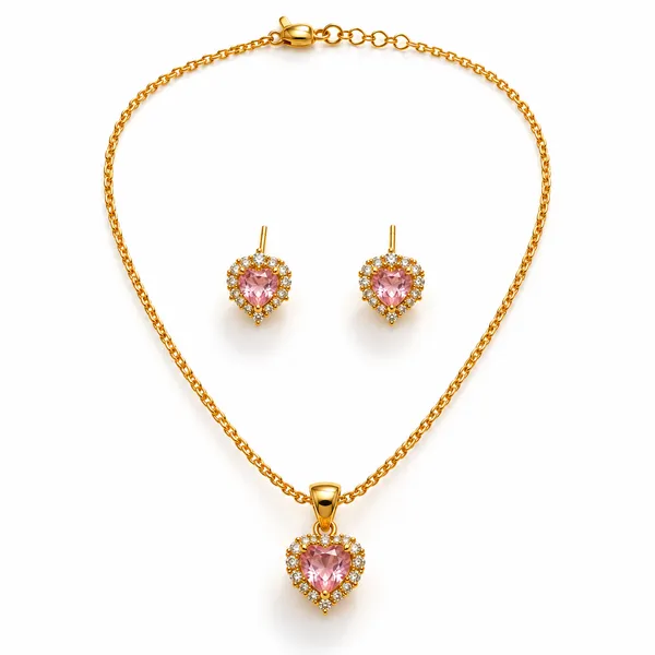 Ros_18k_Gold_Plated_Pink_Heart_Pendant_Earring_Set_Default_Title