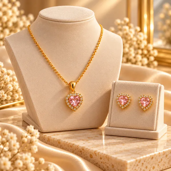 Ros_18k_Gold_Plated_Pink_Heart_Pendant_Earring_Set_Default_Title
