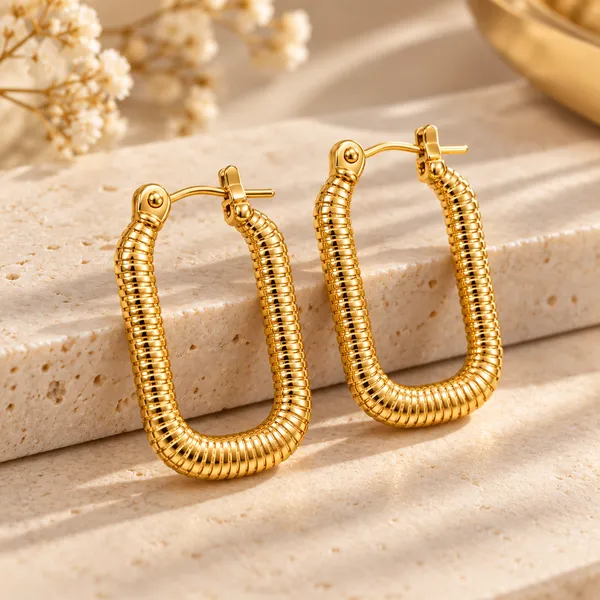 Ribbed_U_Shape_Hoop_Earrings_18k_Gold_Plated_Default_Title