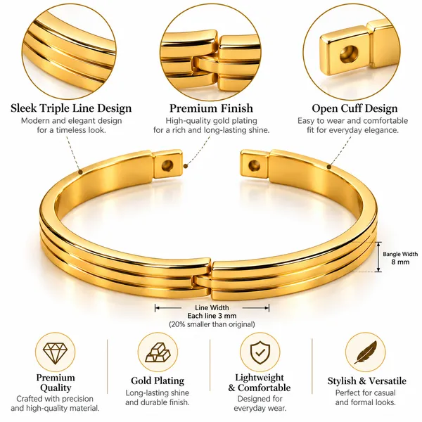 Triple_Line_Minimalist_Cuff_Bangle_18k_Gold_Plated_Default_Title