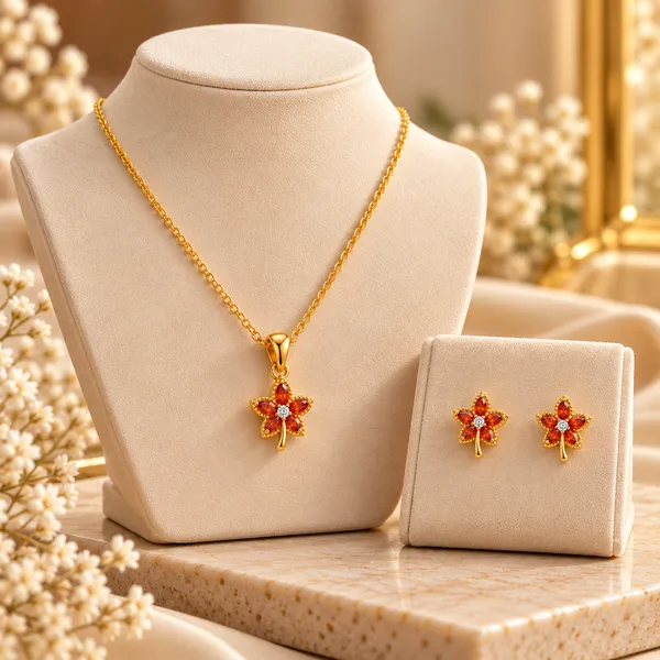 Ory_Ruby_Flower_Pendant_Earrings_Set_18k_Gold_Plated_Default_Title