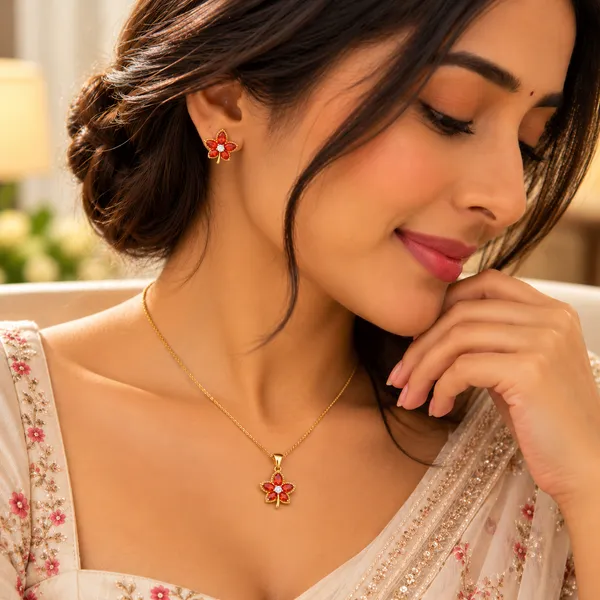 Ory_Ruby_Flower_Pendant_Earrings_Set_18k_Gold_Plated_Default_Title