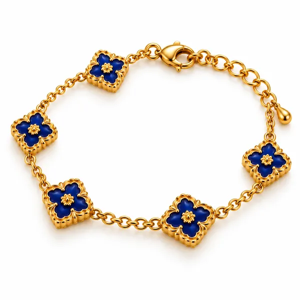 Royal_Blue_Clover_Floral_Bracelet_18k_Gold_Plated_Default_Title