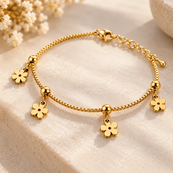 Golden_Floral_Charm_Bracelet_18k_Gold_Plated_Default_Title