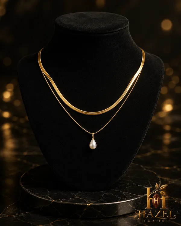 Jewellery_Necklace_Double_Layered_Herringbone_Pearl_Drop_18k_Gold_Plated_Anti_Tarnish_Default_Title