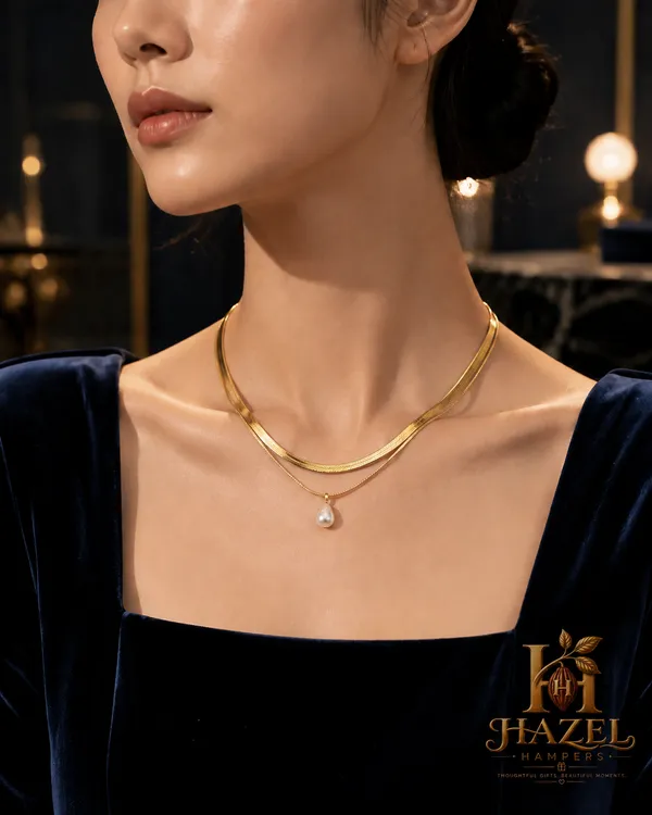 Jewellery_Necklace_Double_Layered_Herringbone_Pearl_Drop_18k_Gold_Plated_Anti_Tarnish_Default_Title