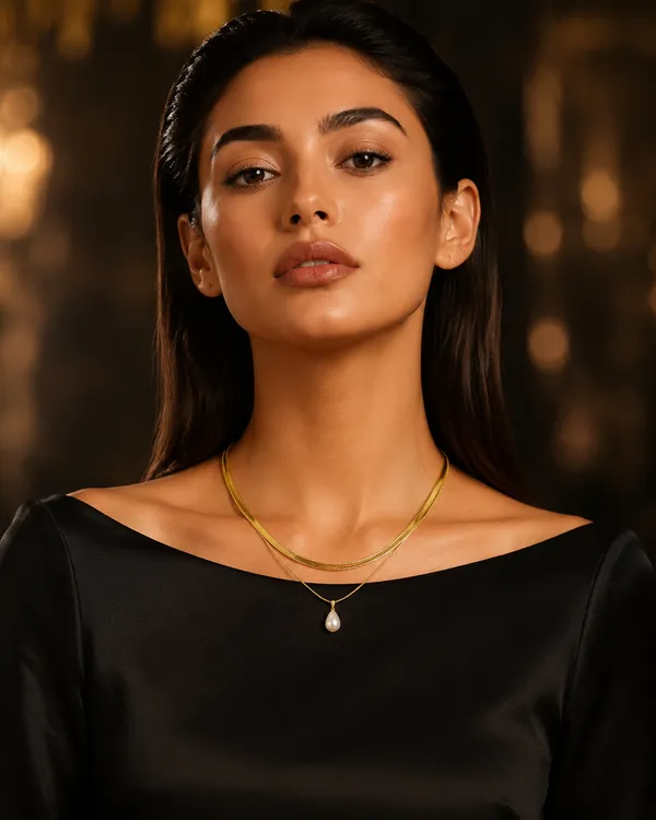 Jewellery_Necklace_Double_Layered_Herringbone_Pearl_Drop_18k_Gold_Plated_Anti_Tarnish_Default_Title