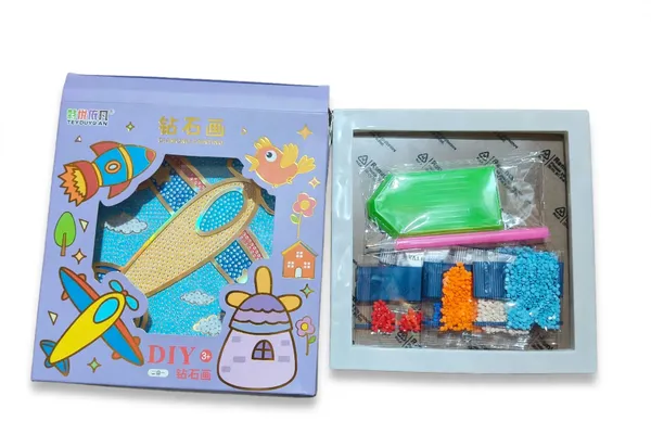Kids_Diy_5d_Diamond_Painting_Kit_With_Frame_Airplane_Aviation_Theme_Arts_Crafts_For_Ages_3_Default_Title