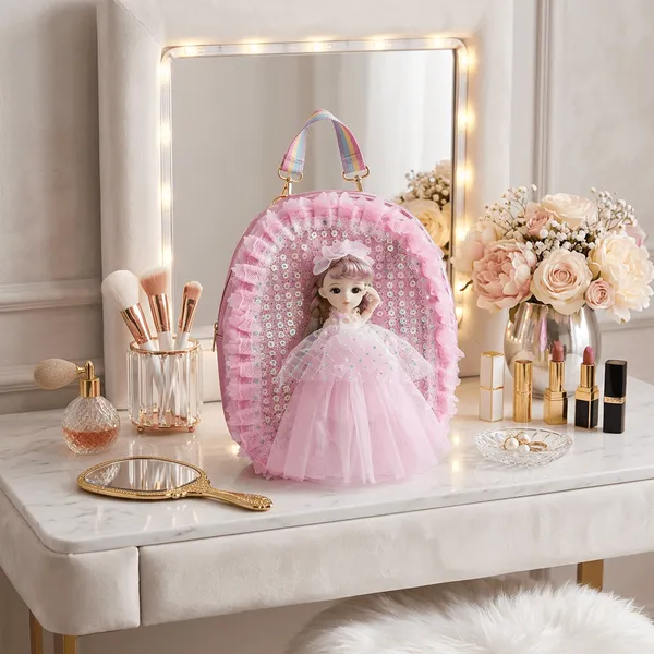 Backpack_3d_Princess_Doll_Backpack_For_Kids_Pink_Sequin_Lace_Design_Default_Title