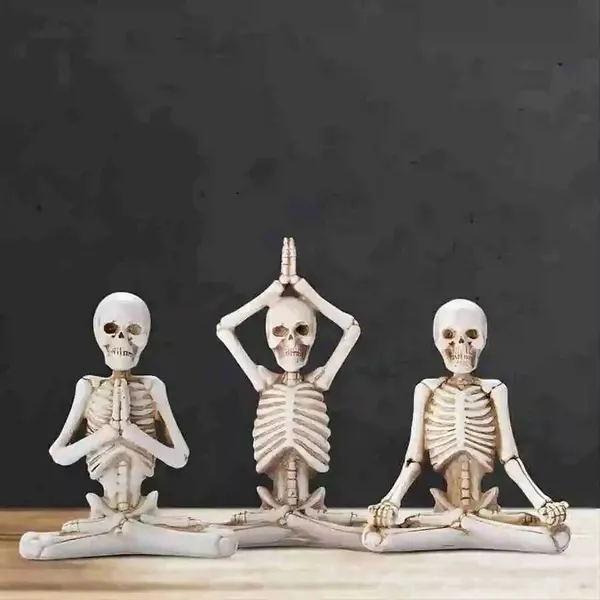 White_Yoga_Skeleton_Figurine_Set_Of_3_Default_Title