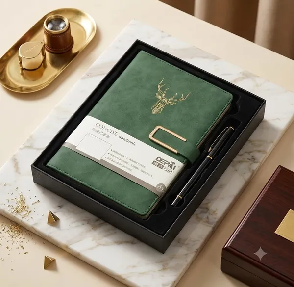 Diary_Forest_Green_Leatherette_With_Pen_Combo_Set_With_Packaging_Green