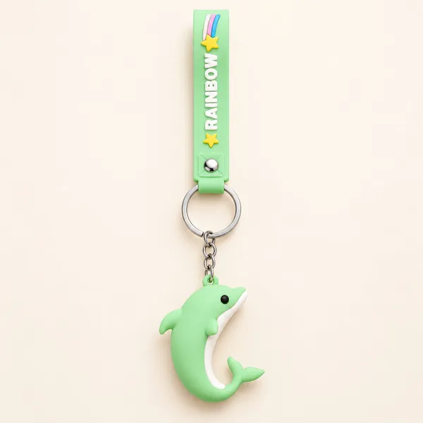 Keychain_Rainbow_Silicone_Cartoon_Dolphin_Green