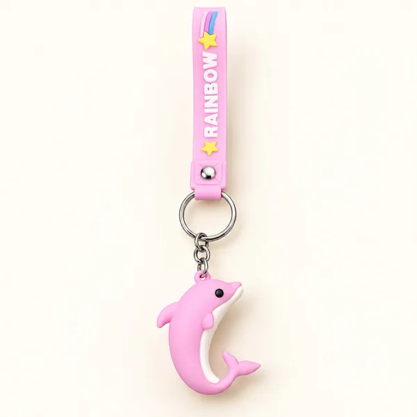 Keychain_Rainbow_Silicone_Cartoon_Dolphin_Pink