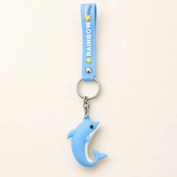 Keychain_Rainbow_Silicone_Cartoon_Dolphin_Blue