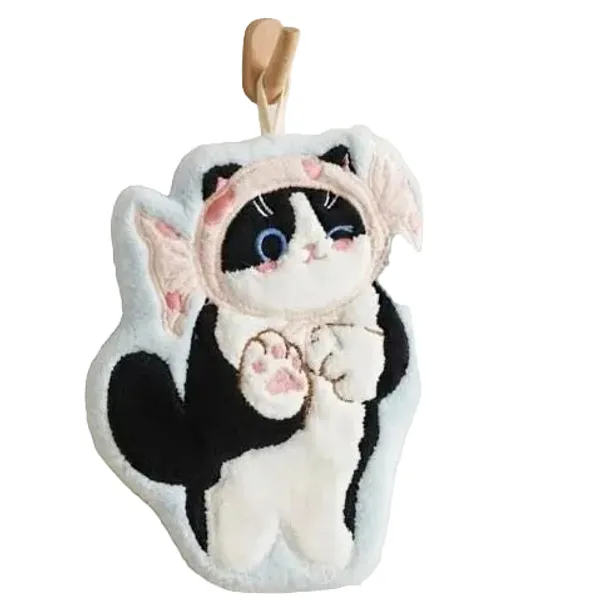 Hand_Towel_Cute_Winking_Cat_Hanging_Aqua_Blue_Default_Title