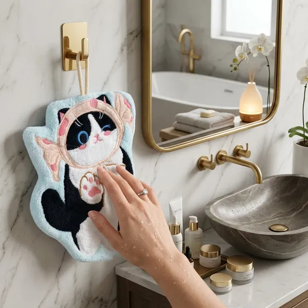 Hand_Towel_Cute_Winking_Cat_Hanging_Aqua_Blue_Default_Title