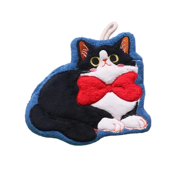 Hand_Towel_Cute_Cat_Hanging_With_Red_Bow_Blue_Border_Default_Title