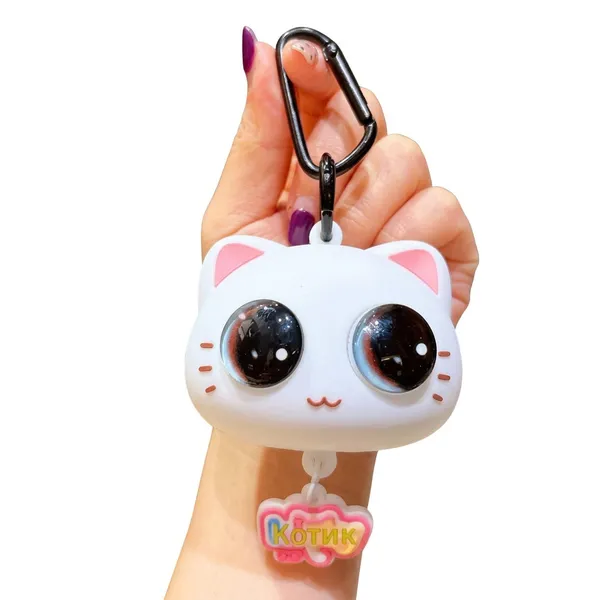 Keychain_Cartoon_Cat_Pop_Out_Eyes_Stress_Relief_Squeeze_Toy_White