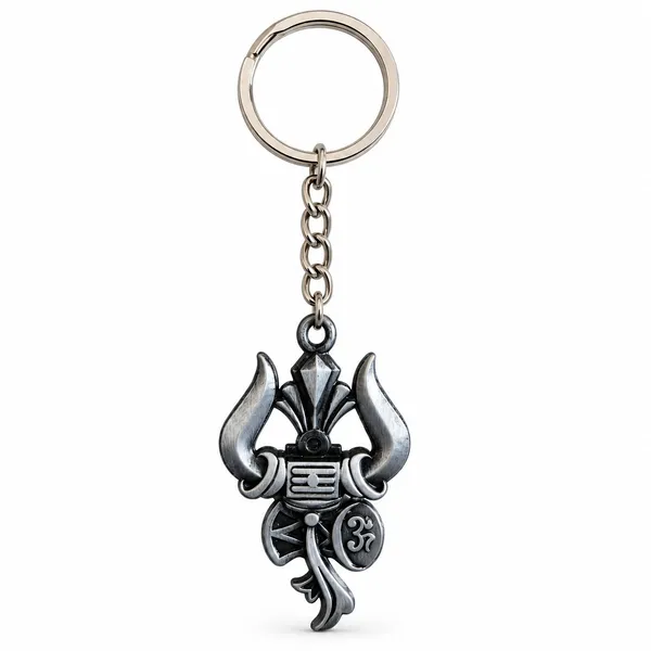 Keychain_Lord_Shiv_Shankar_Trishul_Damru_Om_Double_Side_Metal_Gray