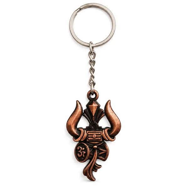 Keychain_Lord_Shiv_Shankar_Trishul_Damru_Om_Double_Side_Metal_Bronze