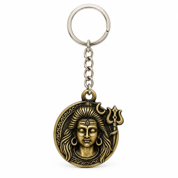 Keychain_Lord_Shiva_Antique_Face_Metal_Gold