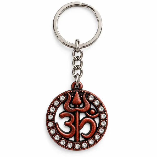 Keychain_Om_Symbol_Round_Metal_Bronze