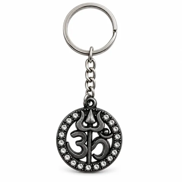 Keychain_Om_Symbol_Round_Metal_Gray