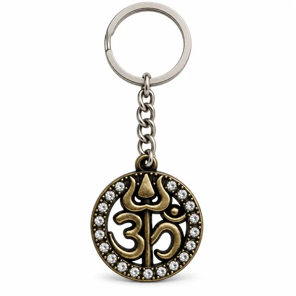 Keychain_Om_Symbol_Round_Metal_Gold