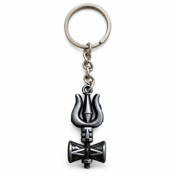 Keychain_Lord_Shiva_Trishul_Trident_And_Damru_Design_Gray