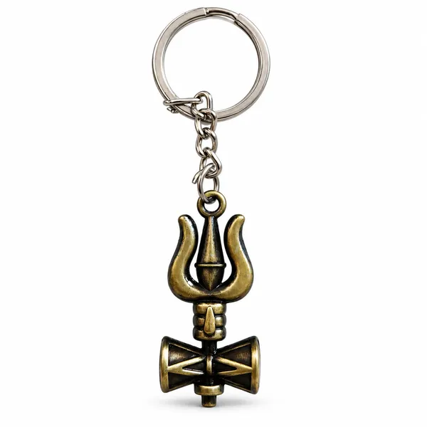 Keychain_Lord_Shiva_Trishul_Trident_And_Damru_Design_Gold