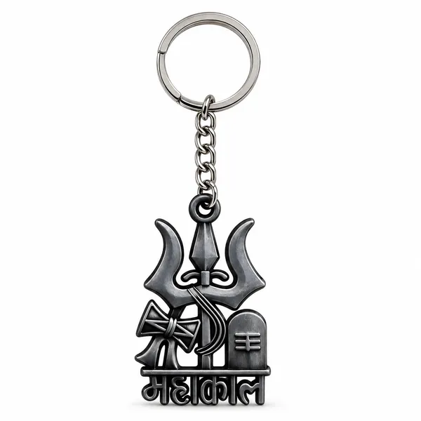 Keychain_Mahakal_Trishul_Damru_Design_Gray