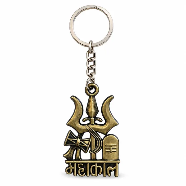 Keychain_Mahakal_Trishul_Damru_Design_Gold