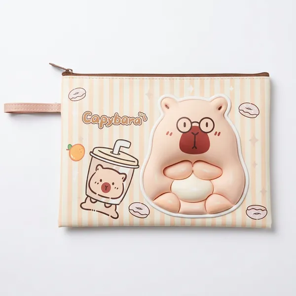 Document_Pouch_Cute_Capybara_A4_With_Zip_Wrist_Strap_Peach_Default_Title