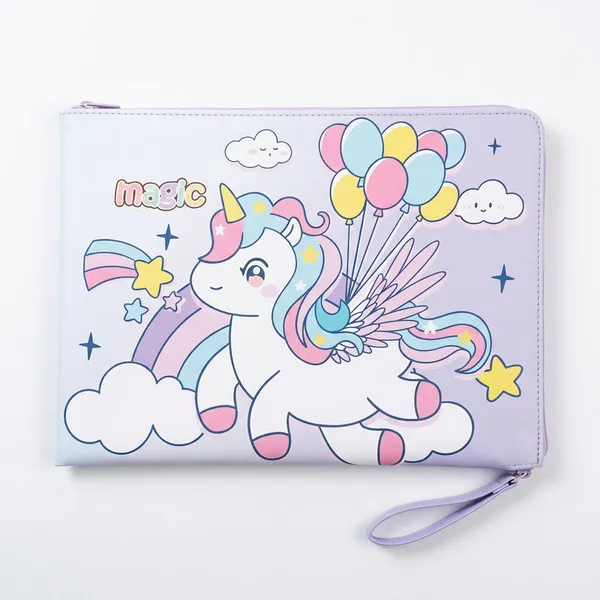 Document_Pouch_Dreamy_Winged_Unicorn_A4_With_Zip_Wrist_Strap_Lavender_Default_Title