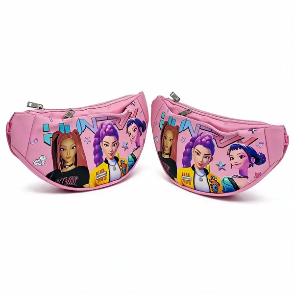 Pink_Leather_Character_Print_Waist_Pouch_Bag