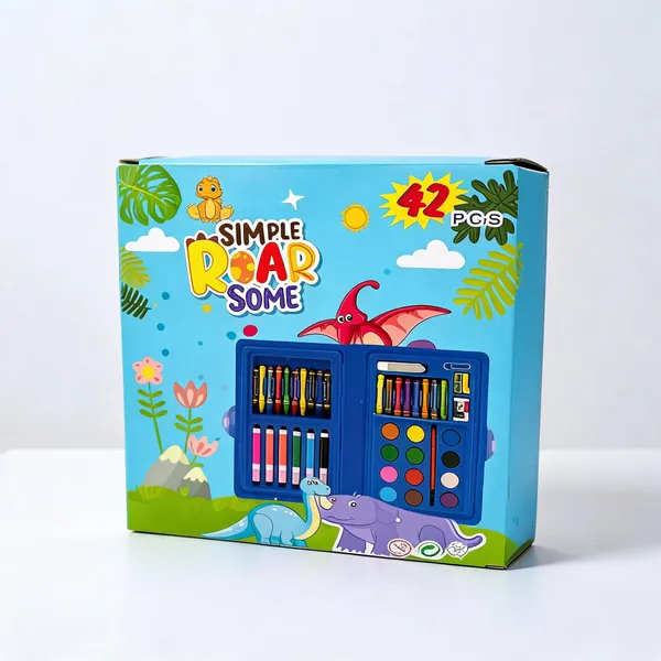 Dino_Roar_42-Piece_Art_Set_With_Crayons_And_Watercolours_Pack_Of_2