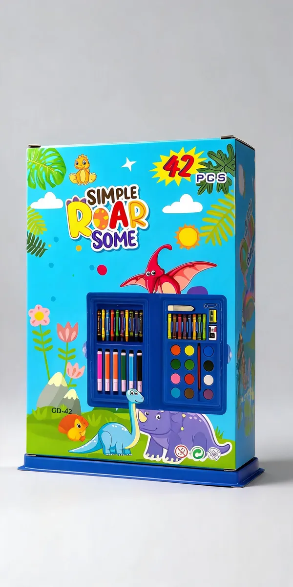 Dino_Roar_42-Piece_Art_Set_With_Crayons_And_Watercolours_Pack_Of_2