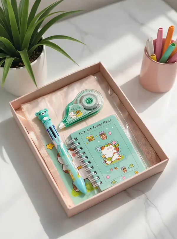 Cat_Design_Pen_Correction_Tape_And_Notebook_Stationery_Set