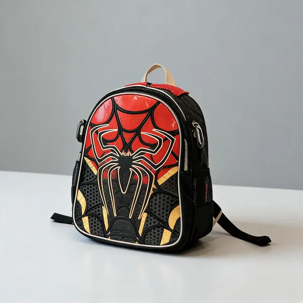 Red_Black_Rexine_3D_Spider-Web_Print_School_Backpack_For_Kids