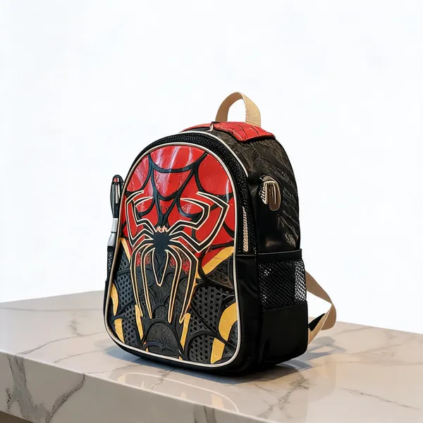 Red_Black_Rexine_3D_Spider-Web_Print_School_Backpack_For_Kids