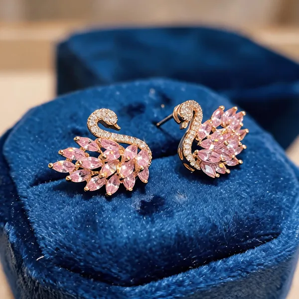 Pink_Zircon_Swan_Silhouette_Sparkle_Drop_Earrings_For_Women