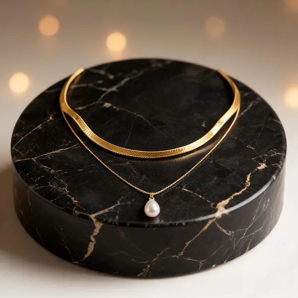 18K_Gold_Plated_Double_Layer_Herringbone_Pearl_Drop_Necklace