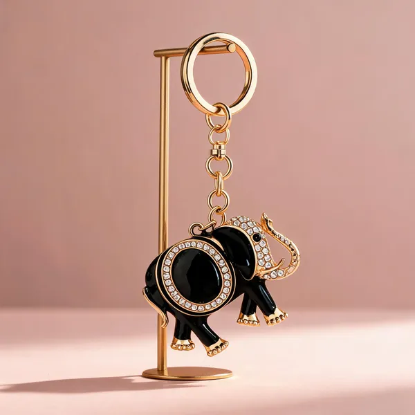 Black_Gold-Tone_Crystal_Elephant_Bag_Charm_Keychain
