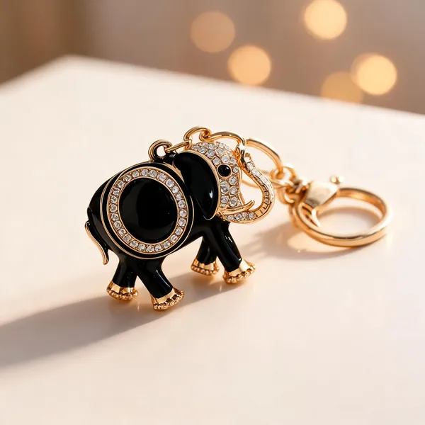 Black_Gold-Tone_Crystal_Elephant_Bag_Charm_Keychain